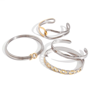 Ensemble de joncs empilables bicolores en or 18 carats et acier inoxydable pour femme