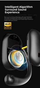 Exploded view of OWS earbuds showing Hi-Fi dynamic driver and internal audio components