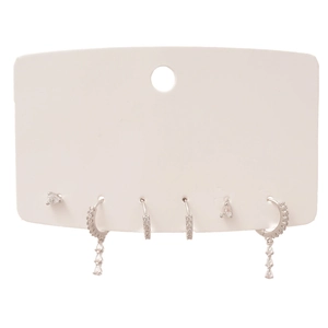 Silver needle zircon earring set featuring geometric triangle and tassel dangles