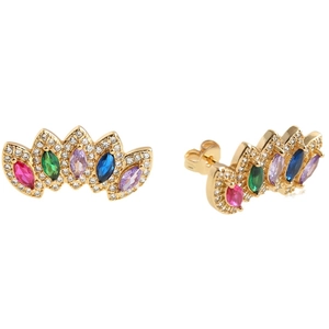 18k gold plated crown stud earrings with colorful marquise-cut crystals and pavé diamonds