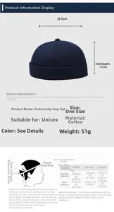 Size chart for cotton docker hat with detailed measurements for head circumference