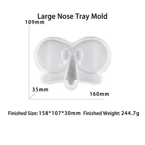 Detailed size specifications for a silicone nose-shaped tray mold with dimensions labels