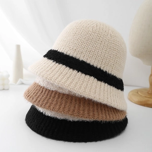 Winter knitted bucket hats for women in four neutral colors with plush warm texture