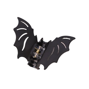 Gothic black bat wing hair claw clip for Halloween styling with gold metal spring