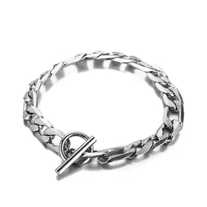 Bracelet En Acier Inoxydable Avec Fermoir T Structure Chaîne Figaro Pour Hommes Et Femmes Couleur Argent Mode Tendance