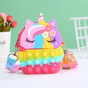 Rainbow unicorn pop it fidget shoulder bag made of eco-friendly silicone for kids