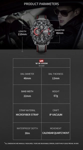 Fiche technique détaillée et vue lifestyle d'une montre de course militaire
