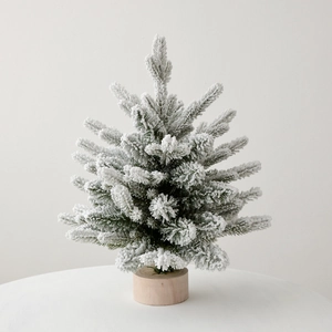 Artificial Christmas Tree Mini Flocked Snow Covered Desktop Ornament Tabletop Pine Decor With Wooden Base