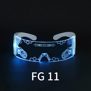 Cyberpunk LED glowing glasses FG 11 with blue honeycomb light and futuristic design