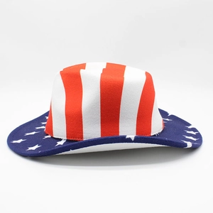 Cappello da cowboy bandiera USA con strisce rosse bianche e falda blu stellata per feste