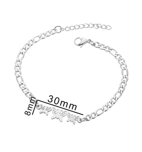 Bracciale in acciaio inossidabile con tre farfalle traforate e catena Figaro in colore argento
