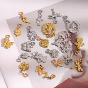 Assorted 18K gold and silver stainless steel charms with lobster clasps for DIY jewelry