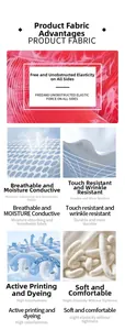 Detail showing four-way stretch, breathable, and moisture-wicking fabric properties