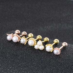 Set of 7 minimalist 925 silver pearl ear studs in gold and rose gold with screw backs