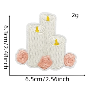Detailed embroidery patch of a cute candle shape with size dimensions 6.5cm x 6.3cm