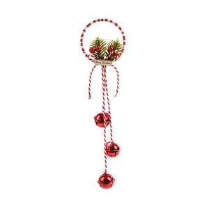 Christmas hanging ornament with green pine needles, red berries and festive bells