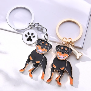 Cartoon Dog Breed Metal Keychain Enamel Drip Oil Rottweiler Pug Golden Retriever Bone Paw Pendant Keyring For Pet Lover