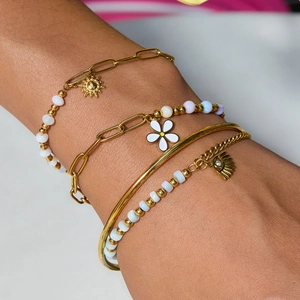 Bohemian multi-layer handmade beaded bracelet set with gold sun and daisy charms