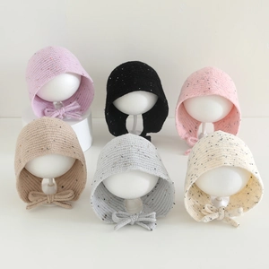 Bonnet À Rabat D'Oreille En Tricot Moucheté Chaud Hiver Avec Nœud À Nouer Pour Enfants Filles Garçons