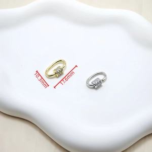 Oval zirconia screw clasps for jewelry making in gold and silver finish, size 17.6x10.3mm