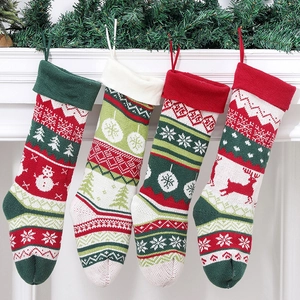 Christmas Stockings Knitted Acrylic Hanging Gift Bags Holiday Fireplace Decorations Reindeer Snowman Patterns Festive Ornaments