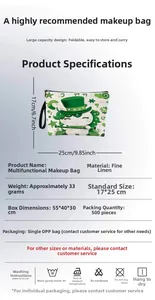 St. Patrick's Day Kosmetiktasche mit Kleeblatt-Print, Leinenmaterial, Details 17x25cm
