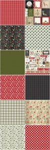 Detailed set of Christmas pattern paper with red and green plaid, snowflakes, and festive tags