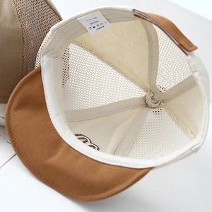 Baby mesh trucker hat with M letter brown and beige visor for sun protection