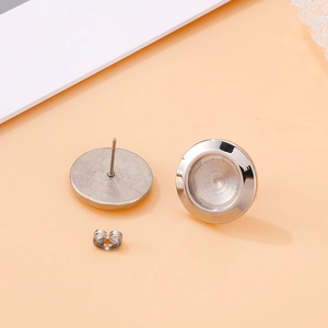 Polished gold round stud earring settings with posts and backs for DIY jewelry making