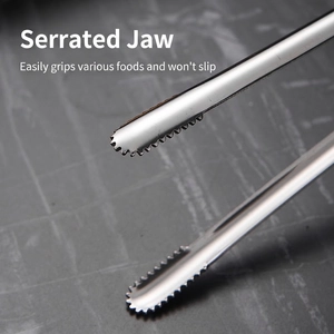 Thickened 304 stainless steel food tongs with serrated tips for non-slip barbecue grip