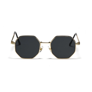 Retro octagonal gold metal frame sunglasses with dark lenses for a minimalist vintage look