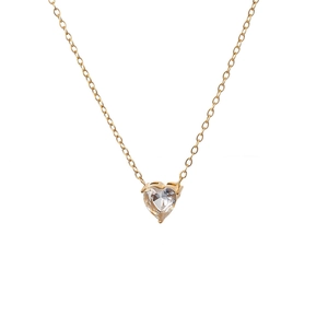 Golden heart-shaped birthstone necklace with a sparkling gemstone in a four-prong setting