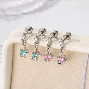 Titanium Steel Heart Zircon Planet Piercing Earring With Artificial Pearl Star Screw Back Cartilage Stud Fashion