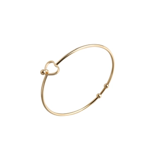 2mm minimalist 18K gold open bangle featuring heart clasp and polished beads design