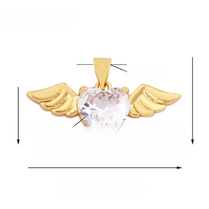 Macro view of gold-plated double heart pendant with white zircon and detailed dimensions