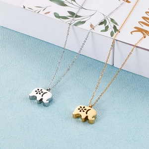 Cute elephant pendant necklace in gold and silver finish with hollow flower design