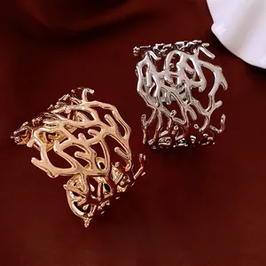 Modern hollow coral branch style open cuff bracelets in polished gold and silver finish