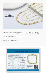 Detail view of 925 sterling silver 14K gold plated paperclip chain showing various sizes