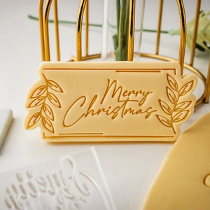Rectangle Merry Christmas cookie stamp mold for festive fondant and baking tools