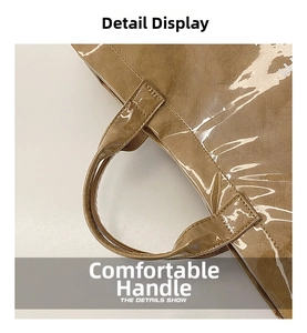 Detail of waterproof brown Tyvek paper tote bag handle with transparent PVC coating