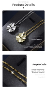 Macro shot of convertible clover necklace with white shell inlay and zircon accents