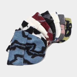 Multi-color tie-dye ribbed knit beanies in street style for outdoor autumn and winter wear