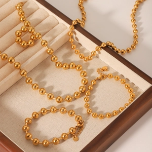 Poliert Gold Plattiert Edelstahl Kugelkette Halskette Und Armband Schmuck Für Damen Minimalistisch Elegant Accessoire