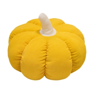 Coussin citrouille moelleux en velours côtelé jaune avec tige blanche déco maison