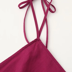Elegant rose red halter dress with slim straps and fine stitching for women's party wear
