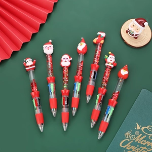 Detailed close-up of Christmas 10-color shuttle pens with liquid glitter and festive toppers
