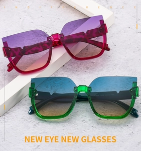 Close-up of cat-eye sunglasses with gradient lenses and metal V-shaped hinge details