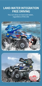 Dual-mode RC amphibious monster trucks with water spray cannons on land and water