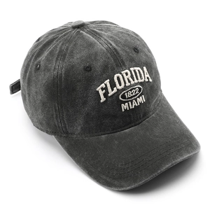 Vintage dark grey washed cotton baseball cap with Florida 1822 Miami embroidery detail