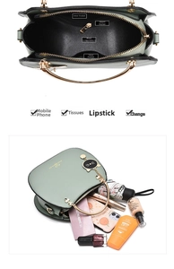 Interior structure and large capacity of light green cat shell bag with metal ring handle